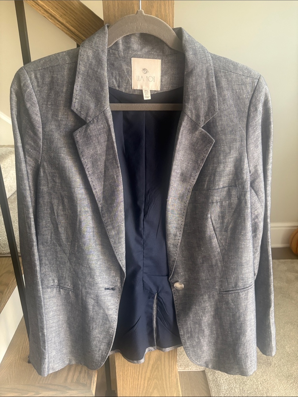 Lila Rose Heathered Blue Blazer with Navy Lining